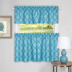 3-Piece Window Kitchen Curtain Set Country Trellis Sheer Tier Panels and Valance